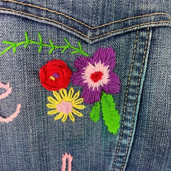 Hand Embroidered Love Each Other Denim Jacket - Picture 4 of 8